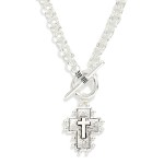 Wholesale double Link Chain Link Necklace Metal Cross Pendant Studded Edge L