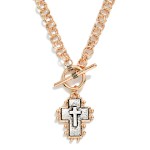 Wholesale double Link Chain Link Necklace Metal Cross Pendant Studded Edge L
