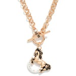 Wholesale double Link Chain Link Necklace Metal Horse Horseshoe Pendant Toggle C