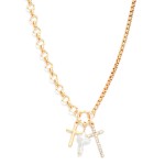 Wholesale half Box Chain Half Circle Link Necklace Pearl Metal Cross Pendants L
