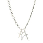 Wholesale half Box Chain Half Circle Link Necklace Pearl Metal Cross Pendants L