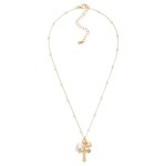 Wholesale chain Link Necklace Pearl Stations Metal Baroque Cross Pearl Pendant L