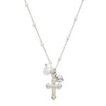 Wholesale chain Link Necklace Pearl Stations Metal Baroque Cross Pearl Pendant L