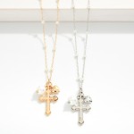 Wholesale chain Link Necklace Pearl Stations Metal Baroque Cross Pearl Pendant L