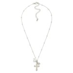 Wholesale chain Link Necklace Pearl Stations Metal Baroque Cross Pearl Pendant L