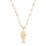 Wholesale seed Bead Beaded Pearl Necklace Metal Fish Pendant L Extender L