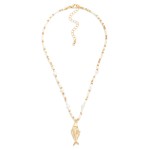 Wholesale seed Bead Beaded Pearl Necklace Metal Fish Pendant L Extender L