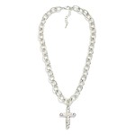 Wholesale chain Link Necklace Metal Cross Pendant Pearl Detail L Extender L