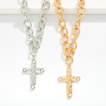 Wholesale chain Link Necklace Metal Cross Pendant Pearl Detail L Extender L