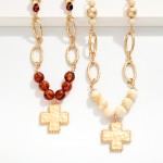 Wholesale marbled Acetate Bead Oval Link Necklace Hammered Metal Plus Cross Pend