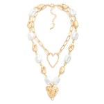 Wholesale layered Chain Link Necklace Flat Pearl Nugget Stations Heart Pendants