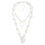 Wholesale layered Chain Link Necklace Flat Pearl Nugget Stations Heart Pendants