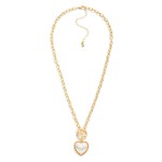 Wholesale chain Link Necklace Two Puffy Ribbed Heart Pendant L