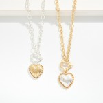 Wholesale chain Link Necklace Two Puffy Ribbed Heart Pendant L