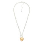 Wholesale chain Link Necklace Two Puffy Ribbed Heart Pendant L