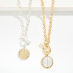 Wholesale circle Link Chain Link Necklace Two Cross Medallion Toggle Clasp L