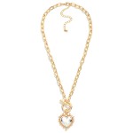 Wholesale chain Link Necklace Two Studded Heart Pendant L