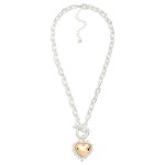 Wholesale chain Link Necklace Two Studded Heart Pendant L