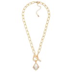 Wholesale ribbed Link Chain Link Necklace Textured Two Teardrop Pendant Metal Br