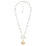 Wholesale ribbed Link Chain Link Necklace Textured Two Teardrop Pendant Metal Br