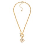 Wholesale flat Chain Link Necklace Two Clover Medallion Toggle Clasp L