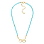 Wholesale turquoise Stone Beaded Necklace Metal Stationary Horsebit Pendant Gold