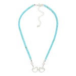 Wholesale turquoise Stone Beaded Necklace Metal Stationary Horsebit Pendant Gold
