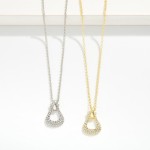 Wholesale dainty Crystal Pave Open Teardrop Pendant Necklace delicate chain susp