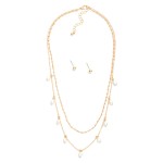 Wholesale layered Chain Link Necklace Pearl Charms Metal Ball Stud Earrings Incl