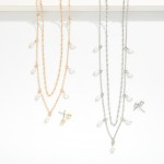 Wholesale layered Chain Link Necklace Pearl Charms Metal Ball Stud Earrings Incl