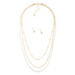Wholesale layered Chain Link Pearl Beaded Necklace Metal Ball Stud Earrings Incl