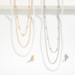 Wholesale layered Chain Link Pearl Beaded Necklace Metal Ball Stud Earrings Incl