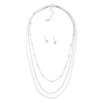 Wholesale layered Chain Link Pearl Beaded Necklace Metal Ball Stud Earrings Incl