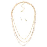 Wholesale layered Chain Link Necklace Pearl Stations Metal Ball Stud Earrings In