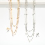 Wholesale layered Chain Link Necklace Pearl Stations Metal Ball Stud Earrings In