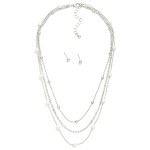 Wholesale layered Chain Link Necklace Pearl Stations Metal Ball Stud Earrings In