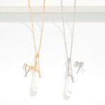 Wholesale chain Link Necklace Pearl Teardrop Pendant Metal Ball Stud Earrings In