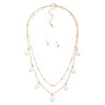 Wholesale layered Chain Link Necklace Flat Pearl Stations Metal Ball Stud Earrin