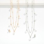 Wholesale layered Chain Link Necklace Flat Pearl Stations Metal Ball Stud Earrin