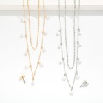 Wholesale layered Chain Link Necklace Pearl Heart Charms Metal Ball Studs Includ