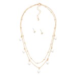 Wholesale layered Chain Link Necklace Pearl Clover Charms Metal Ball Stud Earrin