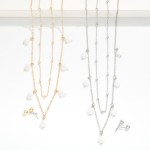 Wholesale layered Chain Link Necklace Pearl Clover Charms Metal Ball Stud Earrin