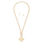 Wholesale chain Link Necklace Hammered Metal Plus Cross toggle Clasp Pendant Inc