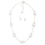 Wholesale chain Link Necklace Pearlescent Clover Stations Metal Ball Stud Earrin
