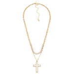 Wholesale layered Chain Link Necklace Rhinestones Two Metal Cross Pendant L Exte