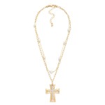 Wholesale layered Chain Link Necklace Pearl Stations Cross Pendant L Extender L