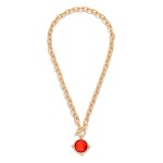 Wholesale twisted Chain Link Necklace Faceted Acetate Circle Metal Border Toggle