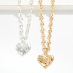 Wholesale pig Nose Chain Link Necklace Hammered Metal Heart Pendant L Extender L
