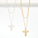 Wholesale layered Chain Link Necklace Hammered Metal Cross Pendant L Extender L