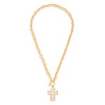 Wholesale twisted Link Chain Link Necklace Vegan Leather Cross Pendant Toggle Cl